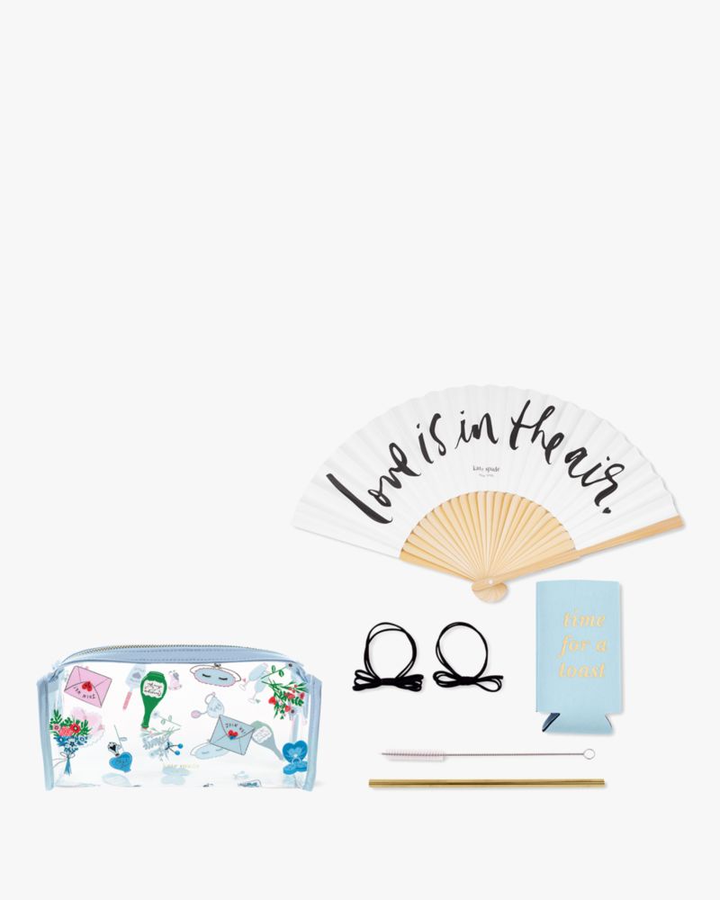 Kate Spade,Wedding Cake Toss Bridal Kit,Makeup Bag,Piping,Sheer,Casual,White