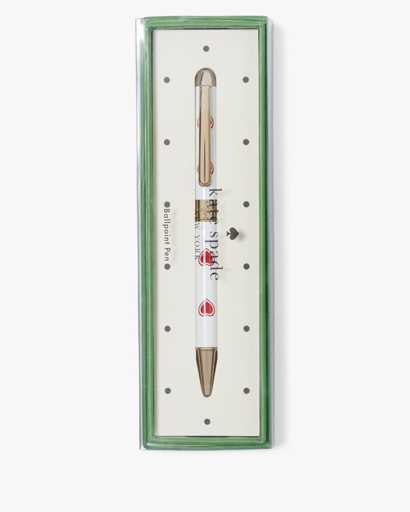 Kate Spade,Heartfelt Geo Ballpoint Pen,Pens,Words,Gold Embellishment,White