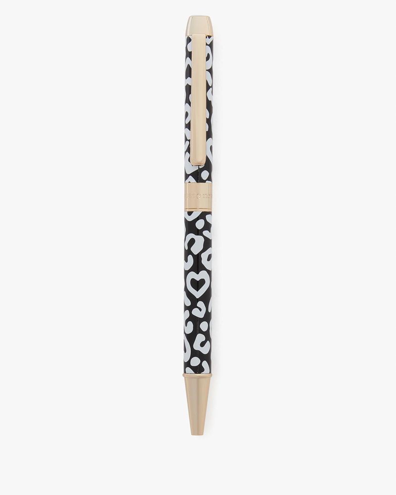 Kate Spade,Leopard Heart Ballpoint Pen,Pens,Words,Gold Embellishment,Multi Color