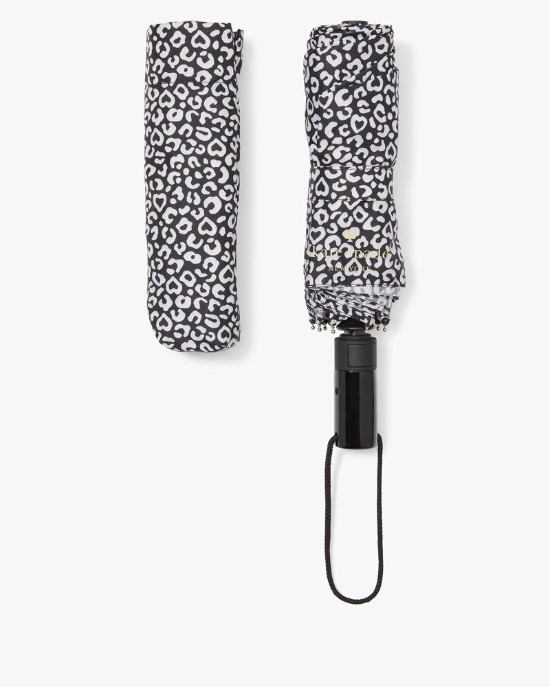 Kate Spade,Leopard Heart Travel Umbrella,Black