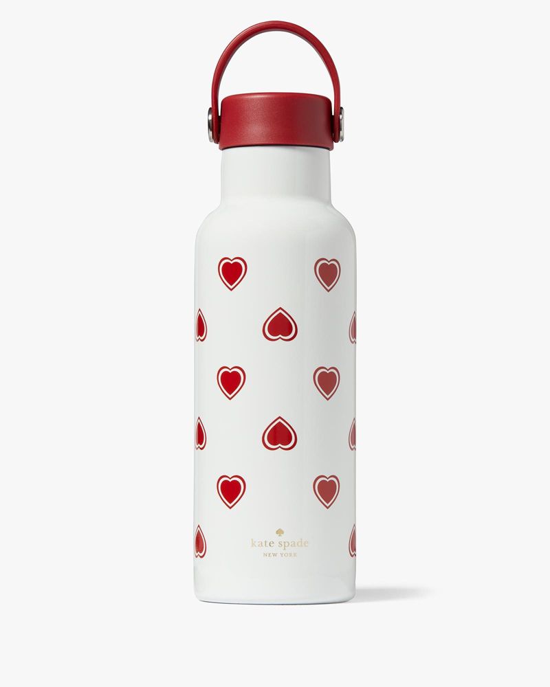 Kate Spade,Heartfelt Geo Stainless Steel 17oz Water Bottle,Stainless Steel,White