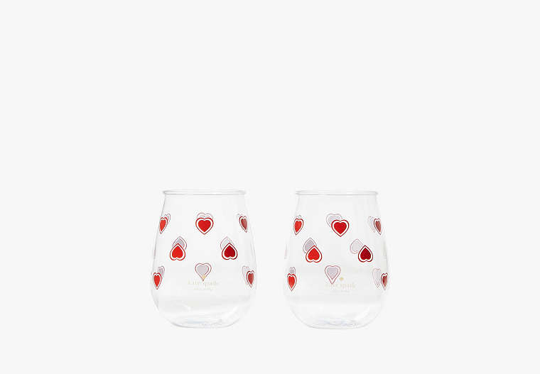 Kate Spade,Heartfelt Geo Acrylic Stemless Wine Glass Set Of 2,Red image number 0
