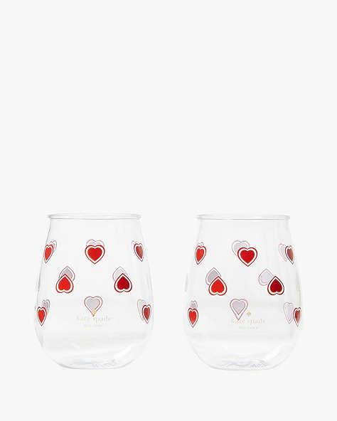 Kate Spade,Heartfelt Geo Acrylic Stemless Wine Glass Set Of 2,Red