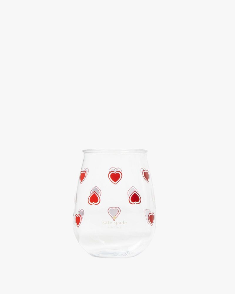 Kate Spade,Heartfelt Geo Acrylic Stemless Wine Glass Set Of 2,Red