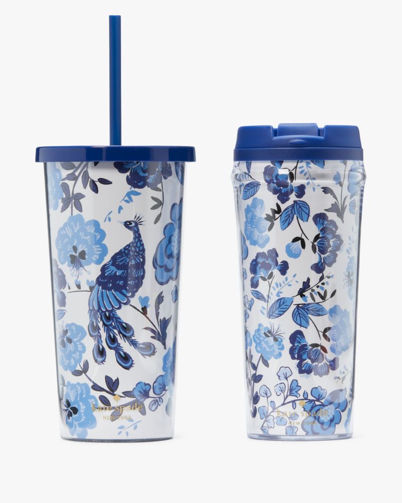Kate Spade,Peacock Floral Tumbler And Thermal Mug Set,Tumbler,Set,Insulated,Blue