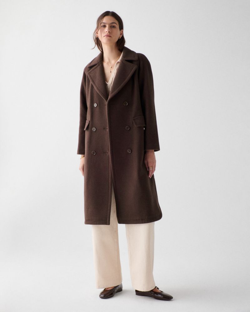 Kate Spade,Wool Belted Trench Coat,Wool,Top Coat,Trench,Button,Back Ventilation,Lined,Center Back Vent,Casual,