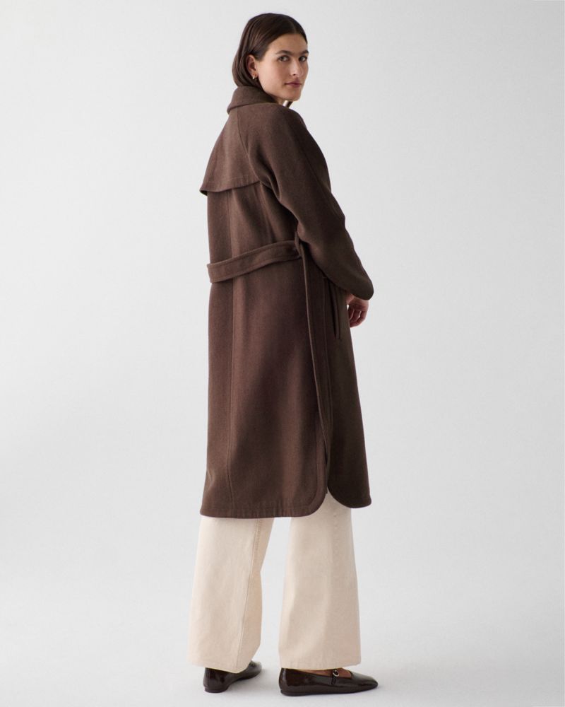Kate Spade,Wool Belted Trench Coat,Wool,Top Coat,Trench,Button,Back Ventilation,Lined,Center Back Vent,Casual,