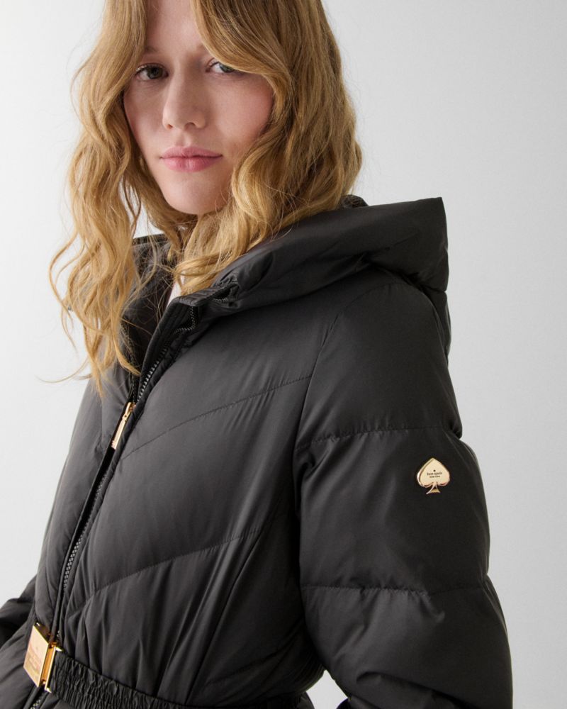 Kate Spade,Cire Short Belted Puffer,Nylon,Puffer,Down,Quilted,Casual,Black