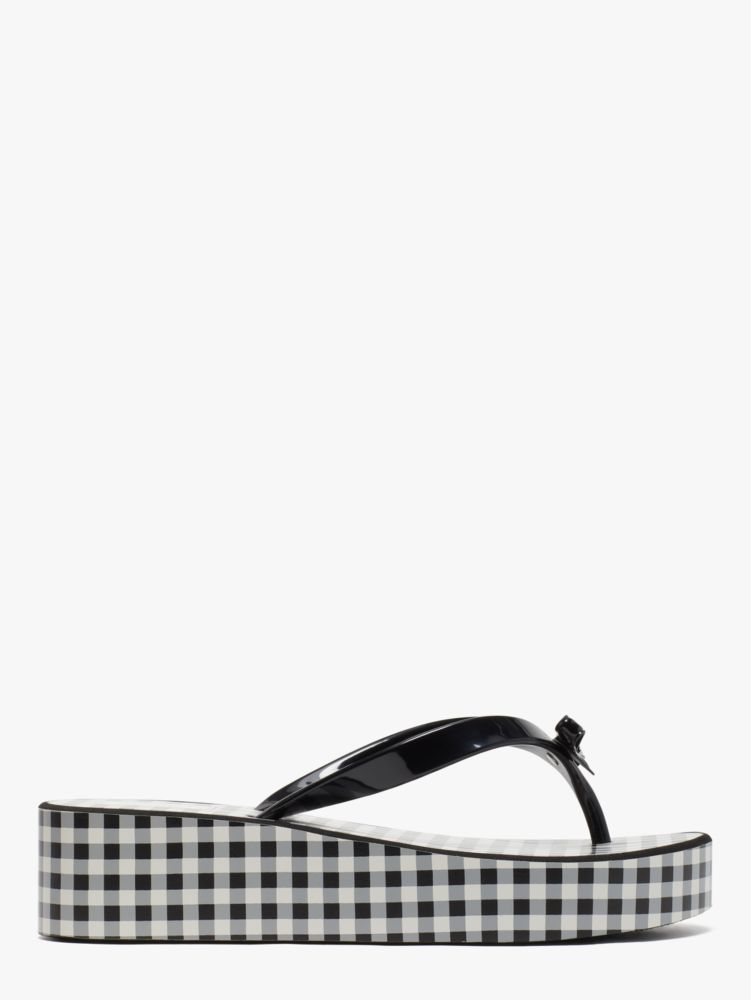 Kate Spade,Rina Wedge Flip Flops,sandals,Casual,Gingham Black/Cream