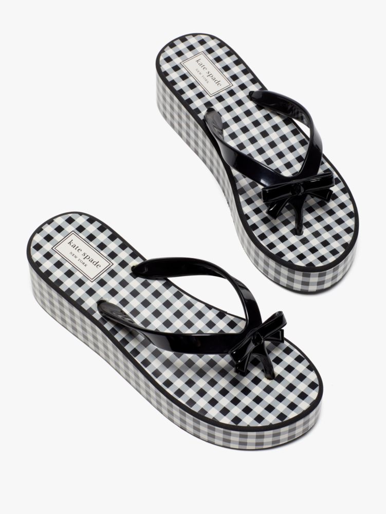 Kate Spade,Rina Wedge Flip Flops,sandals,Casual,Gingham Black/Cream