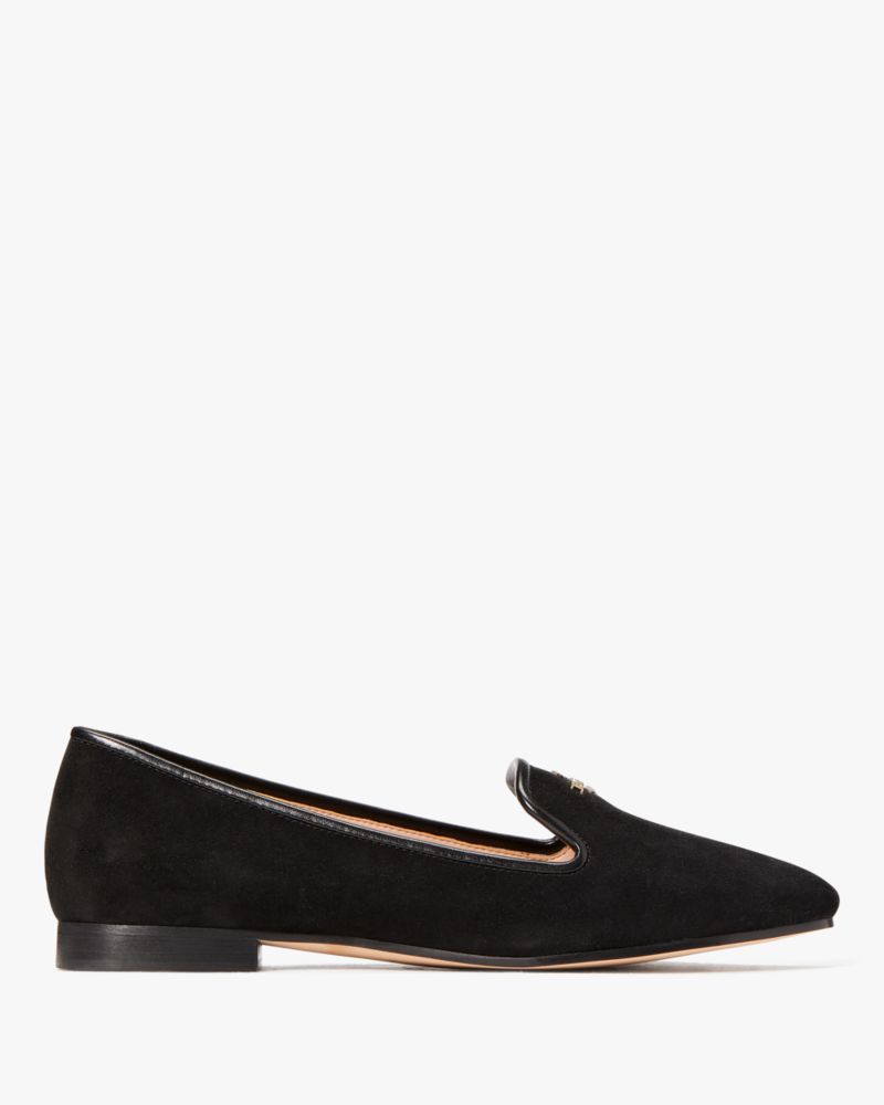 Kate Spade,Claudia Flats,Suede,Smoking Flat,Logo,Metal,Work,Black