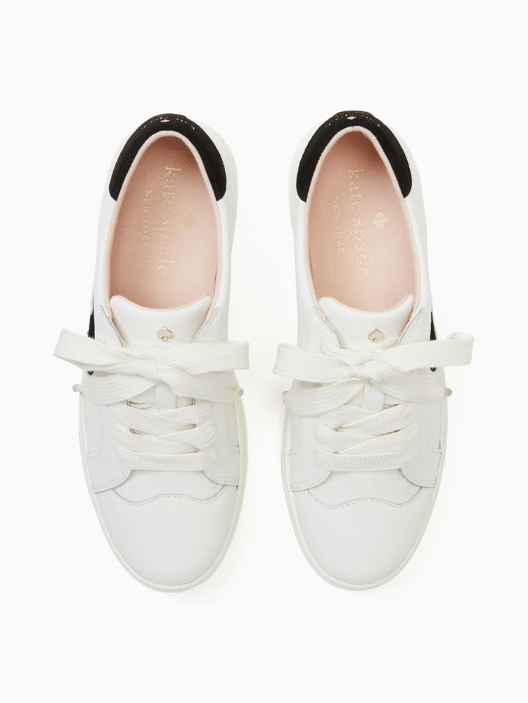 Kate Spade,Fez Sneaker,Leather,Suede,Cotton,Casual,Mixed Media,Gold Metal,Casual,White