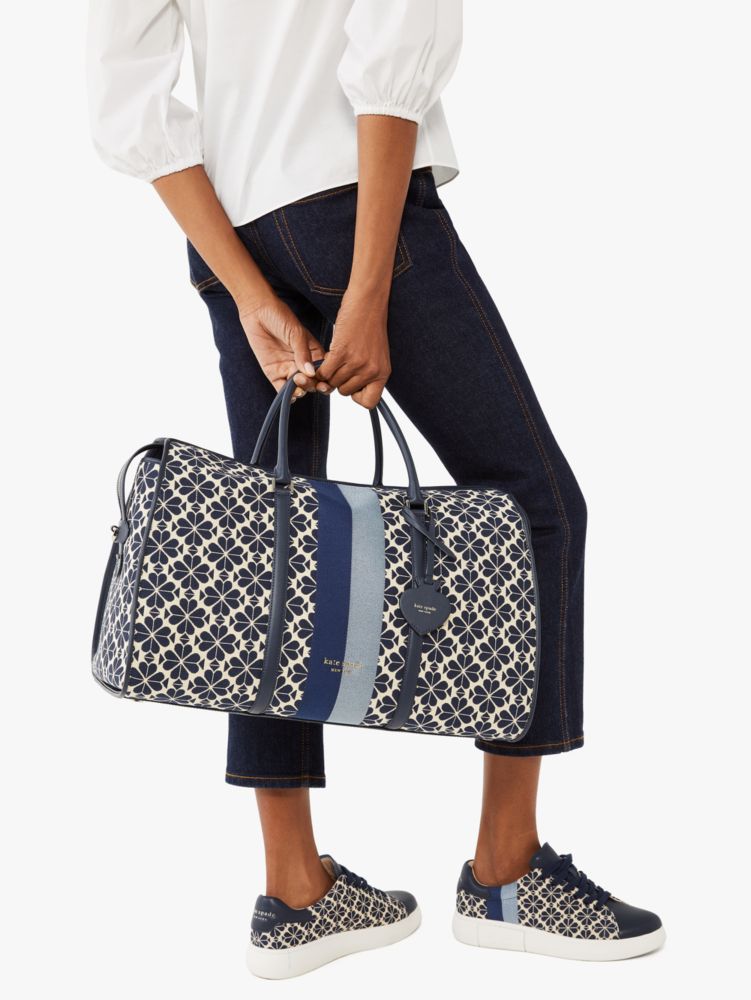 Kate Spade,spade flower jacquard stripe large weekender bag,Large,Blue Multicolor