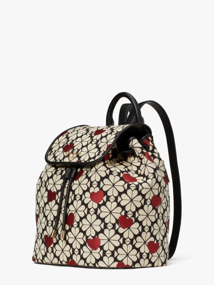 Kate Spade,spade flower jacquard hearts medium flap backpack,backpacks,Medium,Black Multi