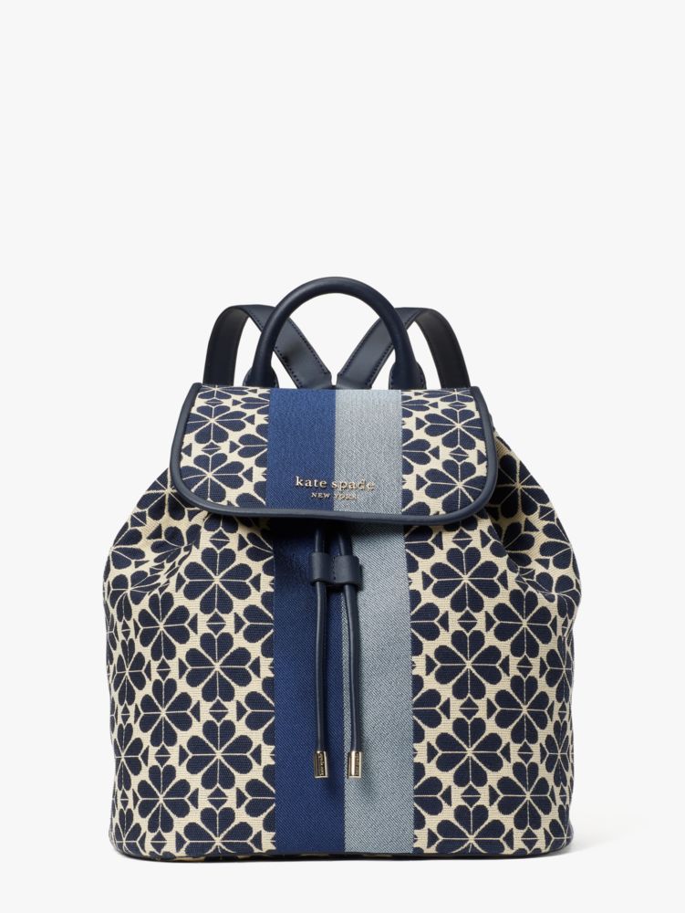 Kate Spade,Spade Flower Jacquard Stripe Sinch Medium Flap Backpack,backpacks,Medium,Blue Multicolor