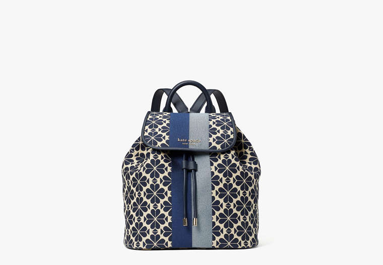 Kate Spade,Spade Flower Jacquard Stripe Sinch Medium Flap Backpack,backpacks,Medium,Blue Multicolor image number 0