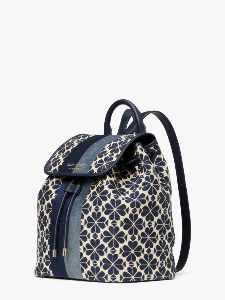 Kate Spade,Spade Flower Jacquard Stripe Sinch Medium Flap Backpack,backpacks,Medium,Blue Multicolor