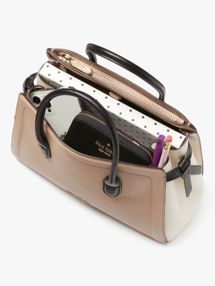 Kate Spade,Knott Colorblocked Medium Satchel,Leather,Satchel,PVC,Color Block,Logo,Metal,Day Party,