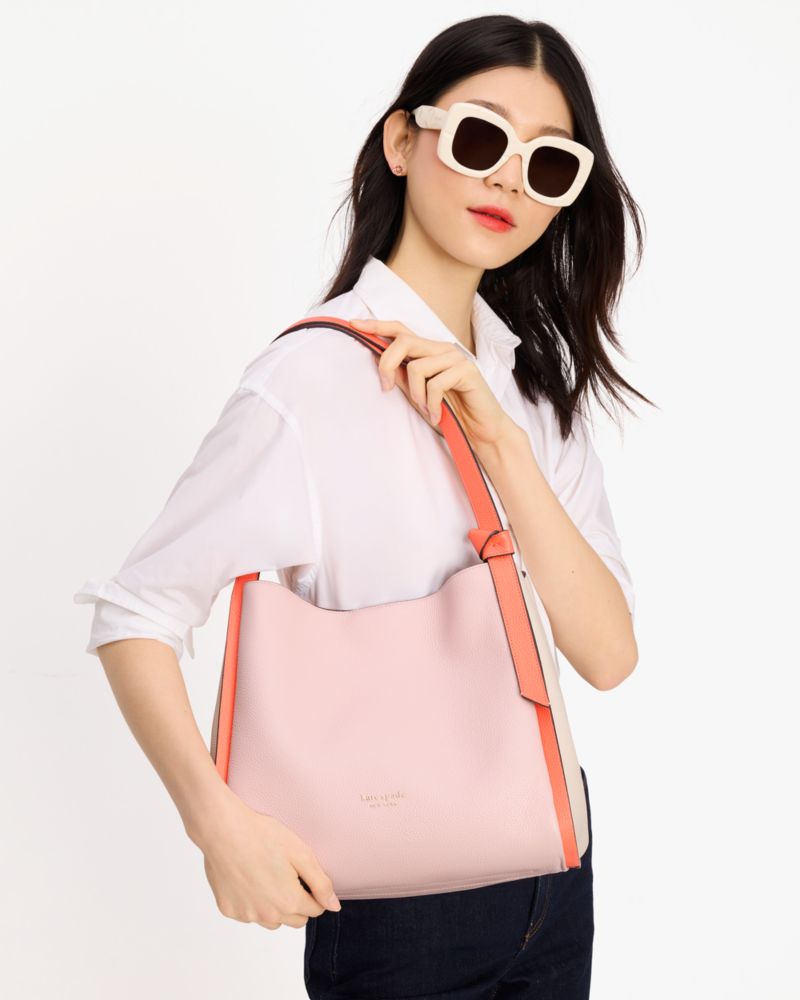 Kate Spade,knott colorblocked large shoulder bag,shoulder bags,Large,Crepe Pink Multi