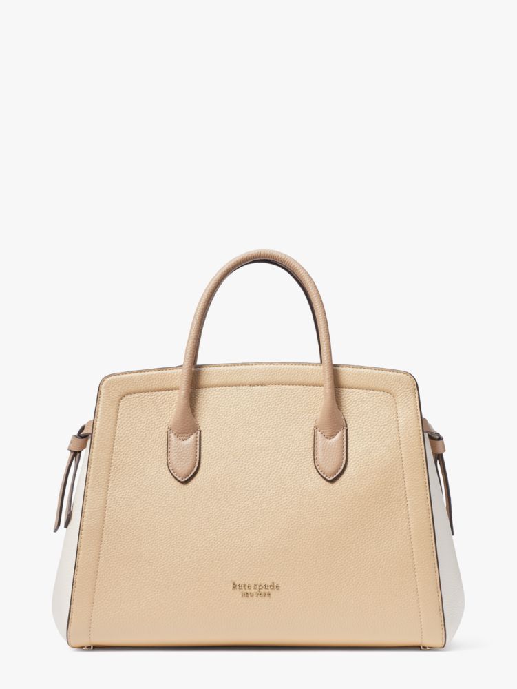 Kate Spade Knott Large Leather Satchel in Natural