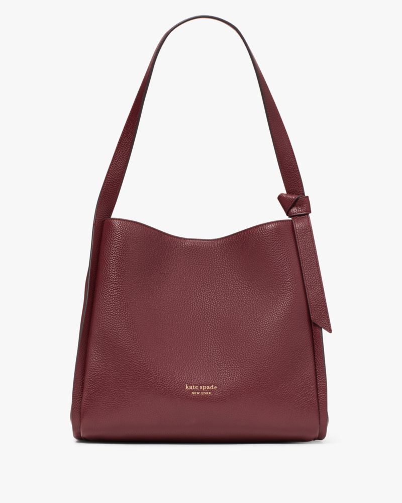 Kate Spade,Knott Large Shoulder Bag,Faux Leather,Hobo,Knot,Metal,Logo,Casual,Maroon