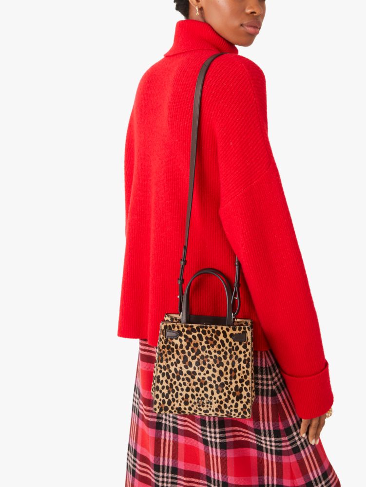 Kate Spade,lane leopard calf hair small satchel,crossbody bags,Small,