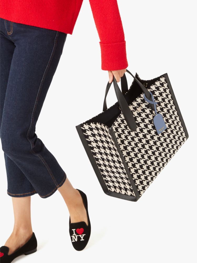 Accessorize London Women's Pure Organic Cotton Black & White Dogtooth Tote Bag