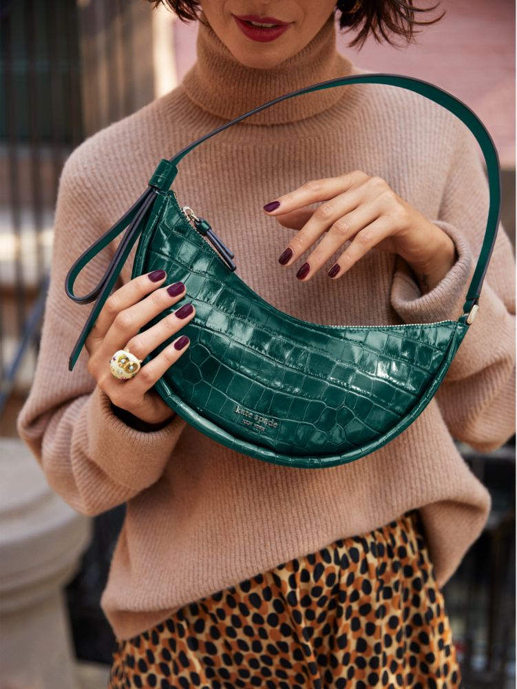 Kate Spade,Smile Croc-embossed Leather Small Shoulder Bag,