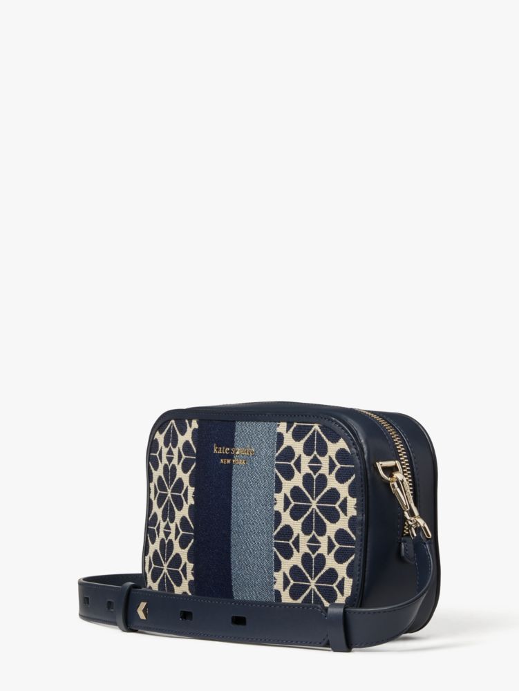 Kate Spade,spade flower jacquard stripe medium camera bag,crossbody bags,Medium,Blue Multicolor