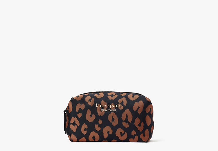 Kate Spade,the little better everything puffy leopard jacquard medium cosmetic case,cosmetic bags,Black Multi