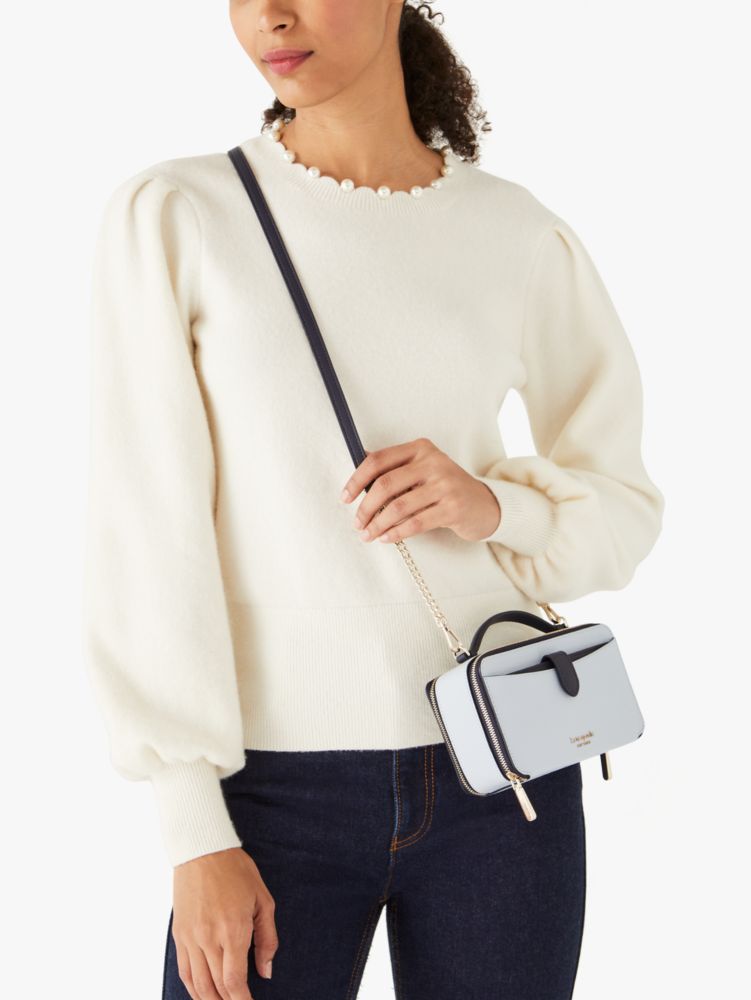 Kate Spade,Zip Code Colorblocked Double-Zip Crossbody,crossbody bags,Pale Hydrangea Multi