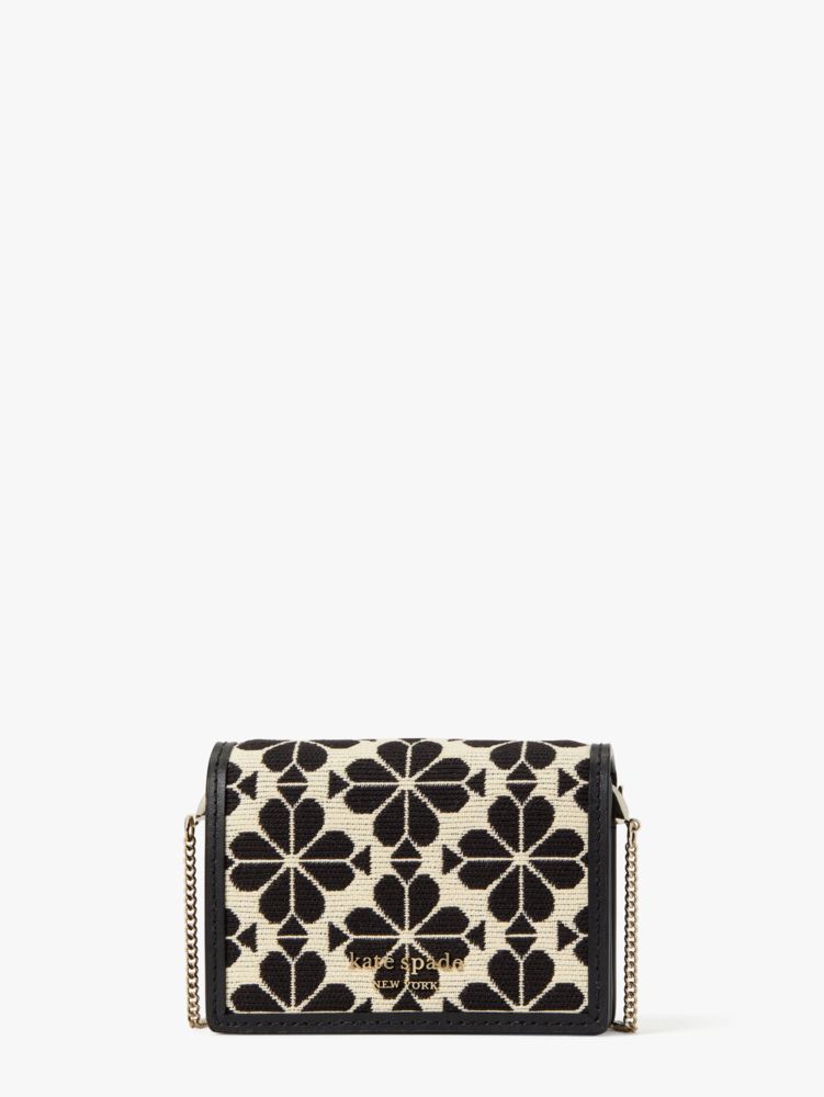 Kate Spade,Spade Flower Jacquard Chain Cardholder,Mini,Casual,Cream Multi