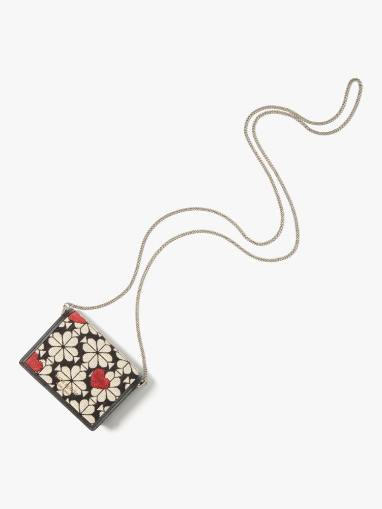 Kate Spade,Spade Flower Jacquard Hearts Chain Cardholder,