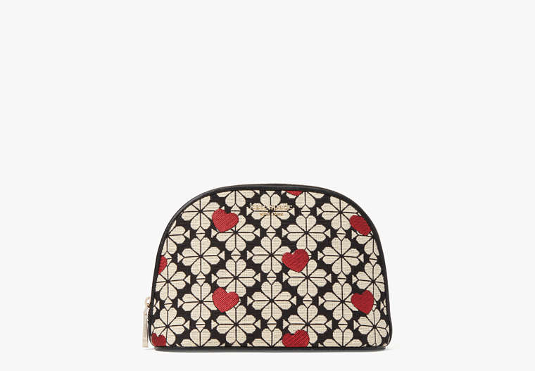 Kate Spade,spade flower jacquard hearts large dome cosmetic case,cosmetic bags,Black Multi