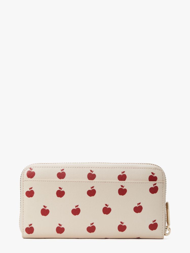 Kate good Spade Spencer Apple Toss Printed Zip Around Continental Wallet Milk Glass