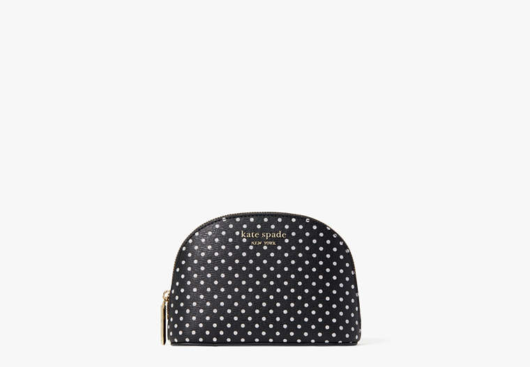 Kate Spade,spencer metallic dot small dome cosmetic case,cosmetic bags,Black Multi