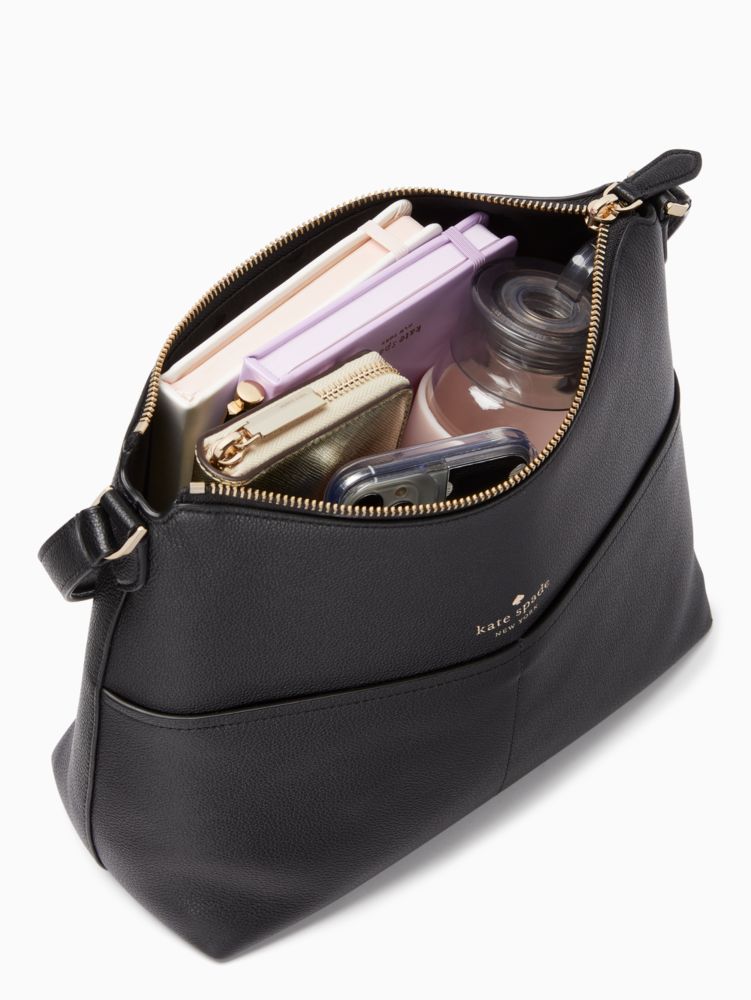 Kate Spade 3 compartment black pebbled leather crossbody satchel purse