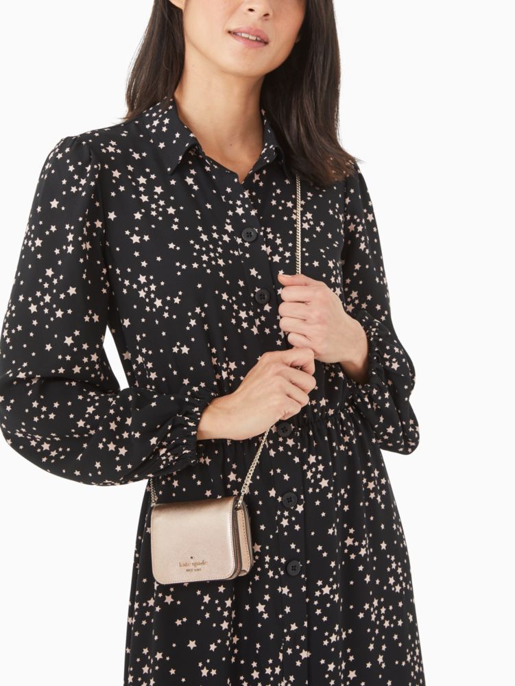 Kate Spade,staci cardcase on a chain,crossbody bags,Glittering Rose Metallic