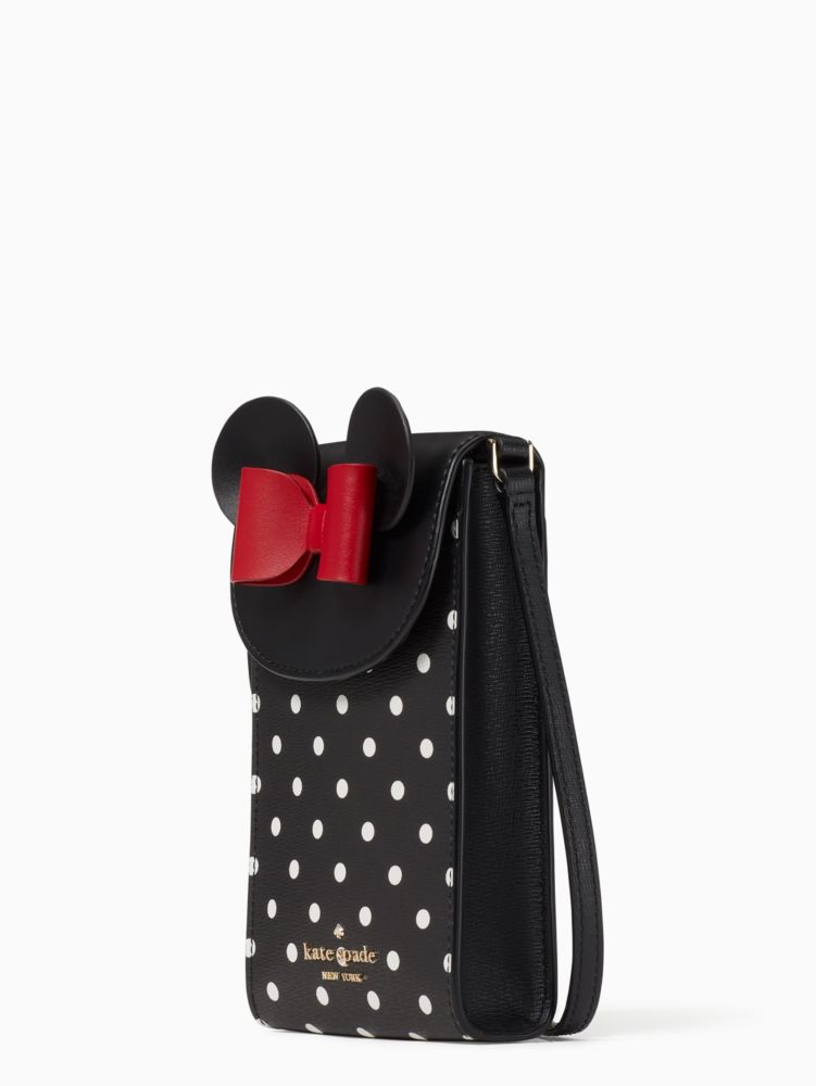 Kate Spade,Disney X Kate Spade New York Minnie Mouse North South Flap Phone Crossbody,Mobile Bag,PVC,Metal Material,Animal...,Black