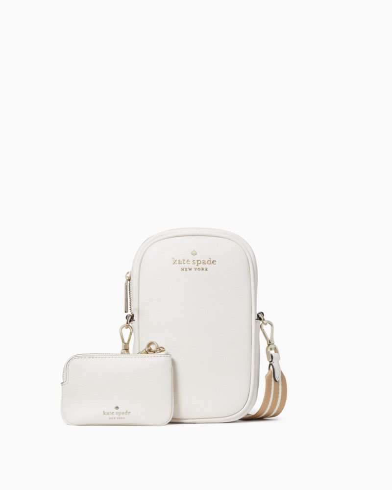 Kate Spade,Rosie North South Crossbody,Lining Leather,Leather,Mobile Bag,Coin,Stripe,Metal,Logo,Word Embellishment,Lined,C...,White