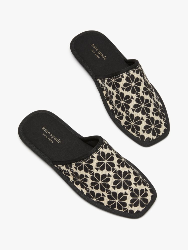 Kate Spade,spade flower jacquard dove slippers,slippers,Black/Cream