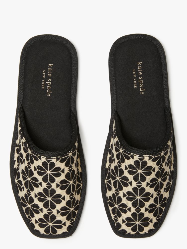 Kate Spade,spade flower jacquard dove slippers,slippers,Black/Cream