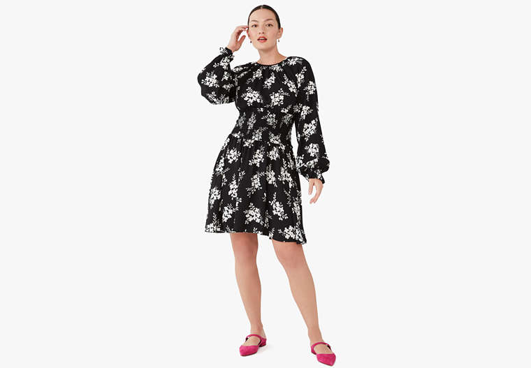 Kate Spade,floral clusters fit-and-flare dress,Black