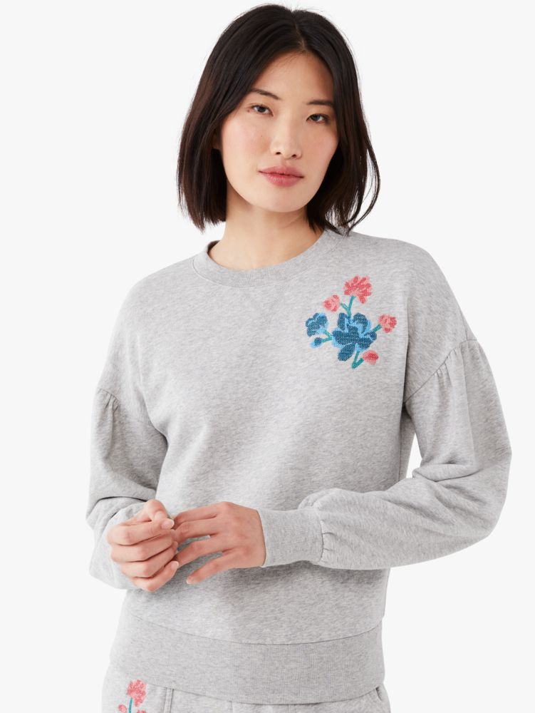 Gray Embroidered Flowers Sweatshirt 
