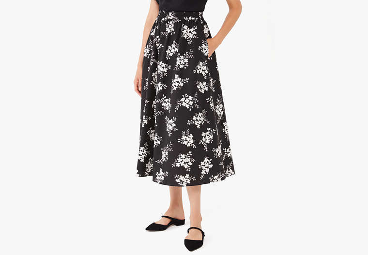 Kate Spade,floral clusters poplin skirt,skirts,Black