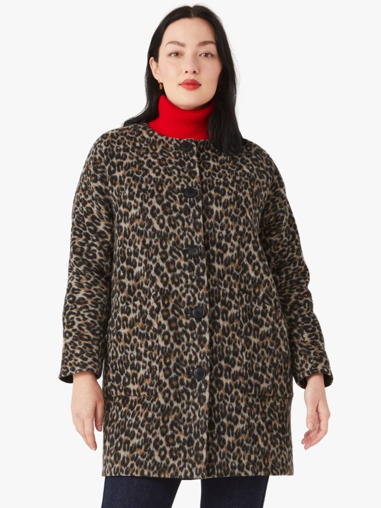Kate Spade,brushed leopard sugarcoat topper,jackets & coats,60%,Bungalow Brown