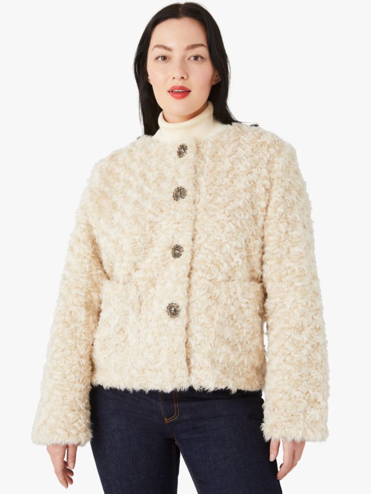 Kate Spade,Faux Fur Jewel-button Jacket,