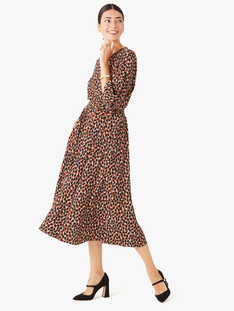 Kate Spade,dotty leopard tie-waist dress,Silt