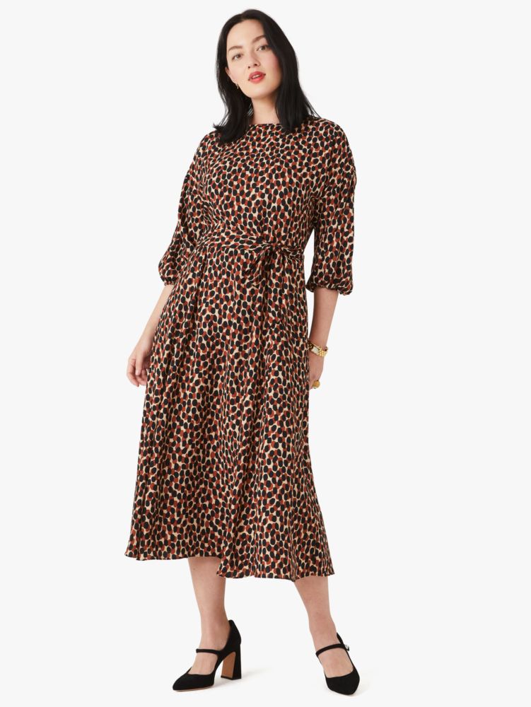 Kate Spade,dotty leopard tie-waist dress,Silt