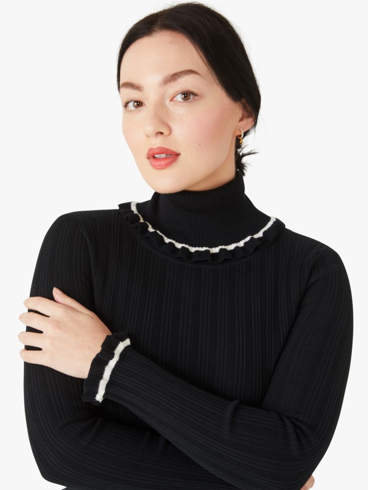 Kate Spade,ruffle turtleneck,sweaters,Black